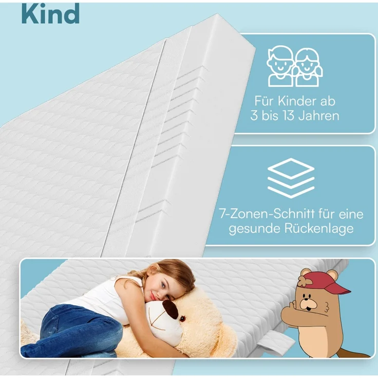Bellabino 'Twist' Baby- und Kindermatratze 90x200 cm, Höhe 15 cm, Härtegrad H1/H2, wendbare 7-Zonen Kaltschaummatratze, abnehmbarer Bezug, Matratze für Kinder ab Geburt bis 13 Jahren – Bild 5