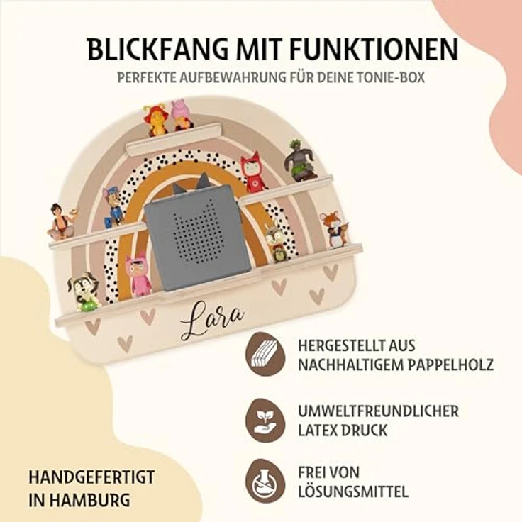 KIDSMOOD - Personalisiertes Tonie Regal für Kinderzimmer | Regenbogen Wand-Regal mit genügend Platz für Tonie-Hör-Figuren, Aussparung für Tonie-Musikbox & Kabelmanagement, Tonie Regal Mädchen & Jungen – Bild 6