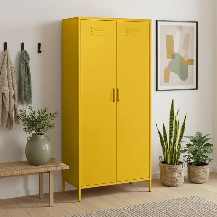 skølm 'Atria' Kleiderschrank, Metall, 170x45x80 cm, senfgelb, Garderobe mit 4 Fächern und 2 Kleiderstangen – Bild 7