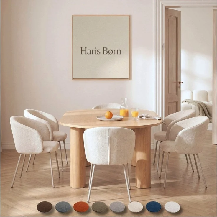 Haris Børn Esszimmerstuhl mit Armlehnen NØR - Hochwertige Polsterstühle für Esszimmer (Set, 8 St), Beige/Beine hellgrau - Premium Esszimmer Stühle & Wohnzimmer Stühle – Bild 1