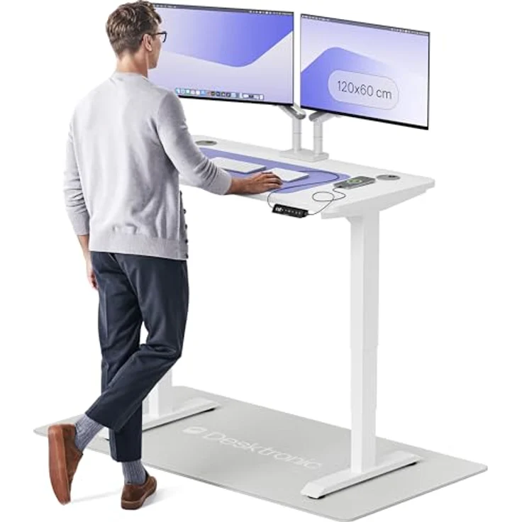 Höhenverstellbarer Schreibtisch - Höhenverstellbar Elektrisch mit Flüsterleisem Dual-Motor & Touchscreen - Hohe Tragfähigkeit - Stehtisch von Desktronic, Weiß + Weiß, 120x60 cm – Bild 2