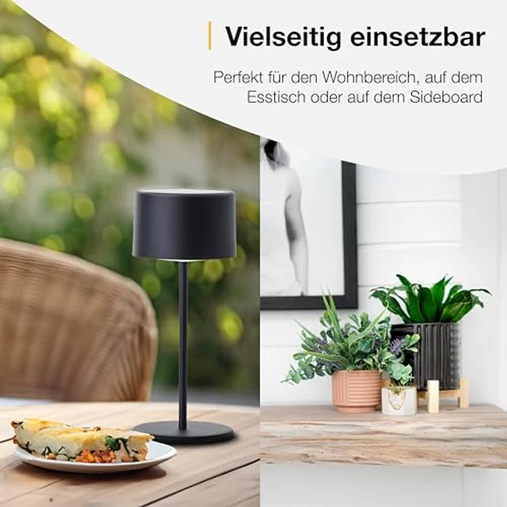Brilliant LED Tischlampe schwarz Dimmbar & mit Akku Mobile Innenleuchte mit drei-Stufen-Touchdimmer Warmweißes Licht, stilvolles Design, energiesparend & flexibel einsetzbar - per USB aufladbar – Bild 8