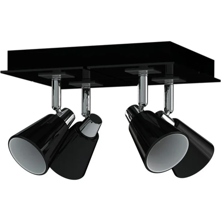 Deckenstrahler KYRA 4-flammig, Chrom / Glas Schwarz, Quadrat 24cm