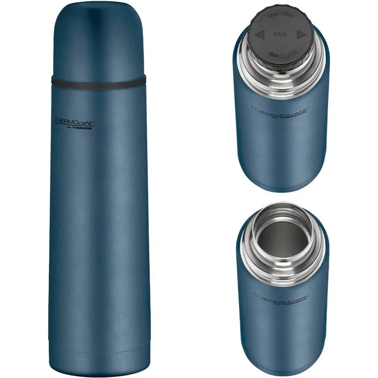 THERMOcafé by THERMOS TC BEVERAGE BOTTLE night blue mat 0,50l, Thermosflasche mit Becher aus Edelstahl, 12h heiß & 24h kalt, Auslaufsicher, für Schule, Unterwegs & Büro