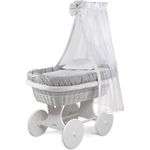 WALDIN Stubenwagen-Set mit Ausstattung,XXL,Bollerwagen,komplett,18 Modelle wählbar (Gestell/Räder weiß lackiert, grau/Punkte grau)