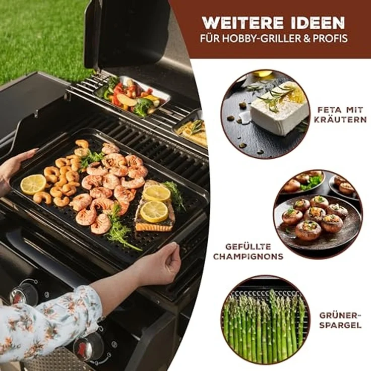 Bremermann Grillplatte 2er-Set, antihaftbeschichtet, Stahl schwarz 29,5 x 25,5 x 3 cm – Bild 6