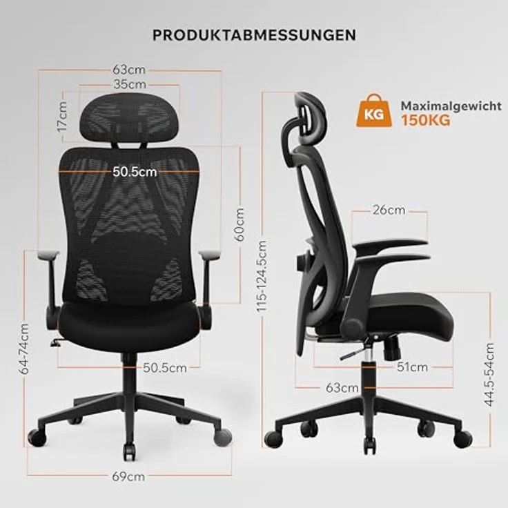 SENSE7 Gaming Stuhl Bürostuhl Ergonomisch Schreibtischstuhl Office Chair Chefsessel Drehstuhl Schreibtischsessel Verstellbar für Home Office Gamer bis 150kg Computerstuhl Bürosessel - Noxo Schwarz – Bild 3