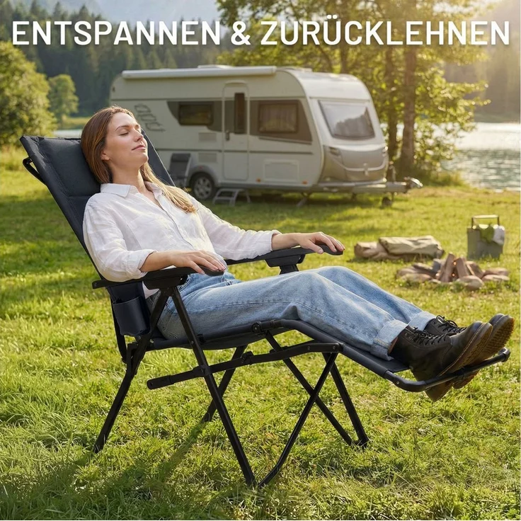 TIMBER RIDGE Campingstuhl mit Fußstütze, klappbar, 4-fach verstellbar, hohe Rückenlehne, 150 kg (1 St) – Bild 2