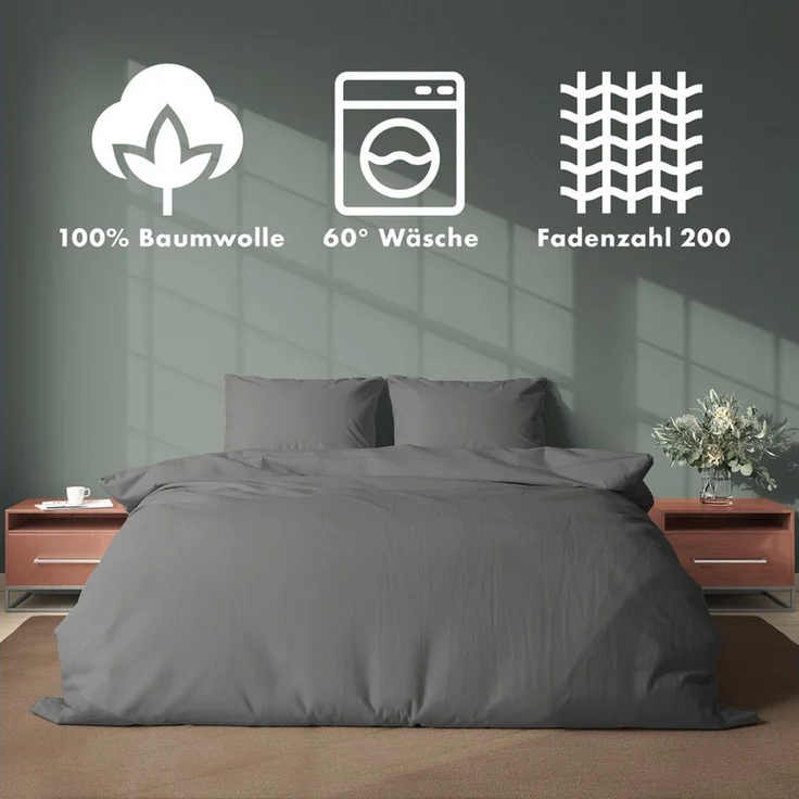 Jacobson Bettwäsche Set - 100% Baumwolle, Perkal, 3 teilig, Erhältlich in den Größen 135x200, 155x220, 200x200, 200x220, 240x220 – Bild 3