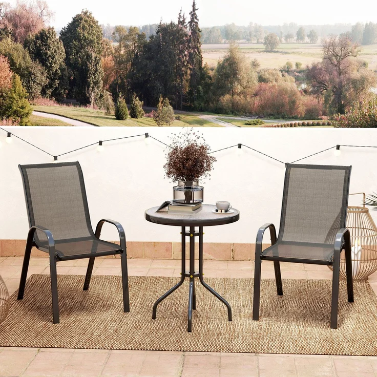 3-teiliges Gartenset mit 2 Gartenstühlen (54 x 71 x 93 cm) und einem runden Tisch (Ø 60 x 71 cm) aus schwarzem Stahl – Bild 4