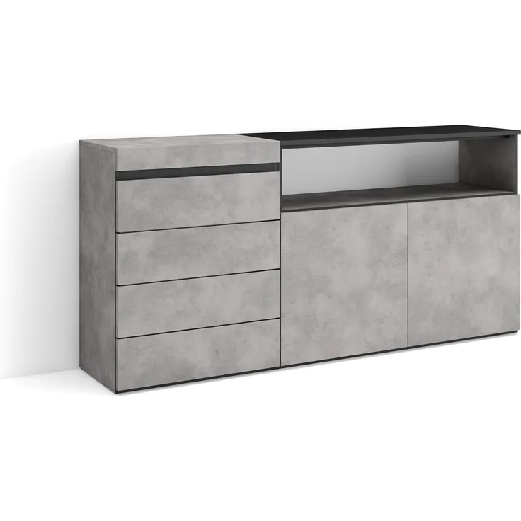 Skraut Home | Kommode mit Schubladen | Aufbewahrungsschrank | 157 x 75 x 35 cm | Für Schlafzimmer, Zimmer | Sideboard, Schrank | Moderner Stil | Zement
