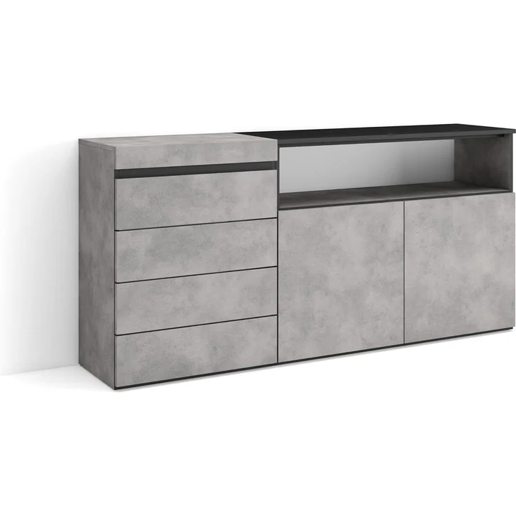 Skraut Home | Kommode mit Schubladen | Aufbewahrungsschrank | 157 x 75 x 35 cm | Für Schlafzimmer, Zimmer | Sideboard, Schrank | Moderner Stil | Zement
