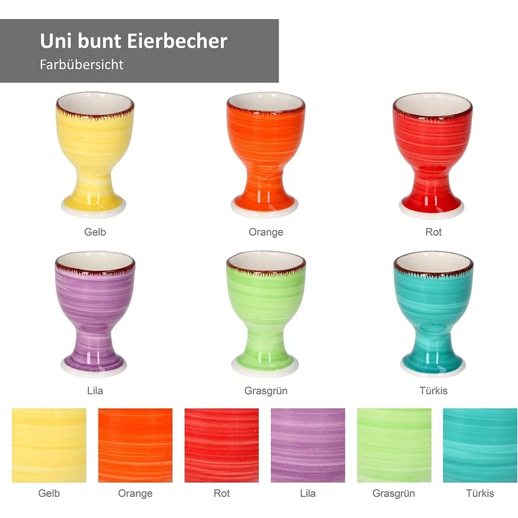 Uni bunt 6er Set Eierbecher blaue Eierhalter Eierständer Steingut Strudeldekor – Bild 5