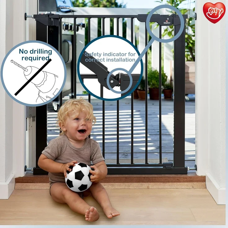 Extrabreit / Flur / Treppenabsatz / Küche / Treppen- und Babydruckschutzgitter 177,8-183 cm / 70"-72" Schwarz – Bild 4