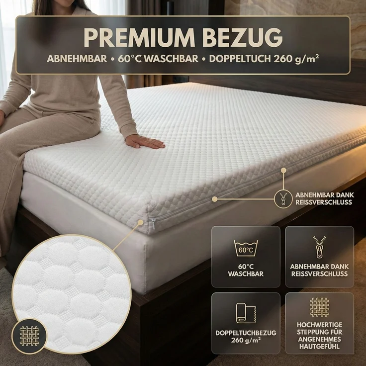 Topper SOFT 90x200cm, Memory Foam Matratzentopper, waschbarer Bezug, geeignet für Federkern & Schaumstoff Matratzen, H2, Matratzenauflage Höhe 5cm – Bild 6