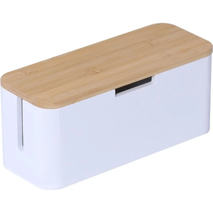 relaxdays Kabelbox aus Bambus, (7-tlg), Natur-Weiß – Bild 1