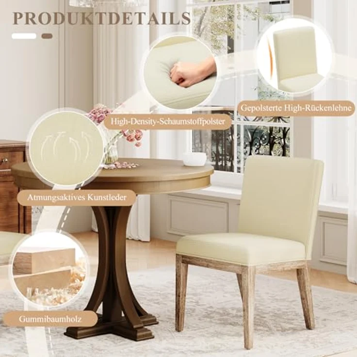COLAMY Esszimmerstühle 6er Set, Moderne Esszimmerstühle mit Stoffbezug, Küchenstühle im Landhausstil für Restaurant und Wohnzimmer, Beige – Bild 5