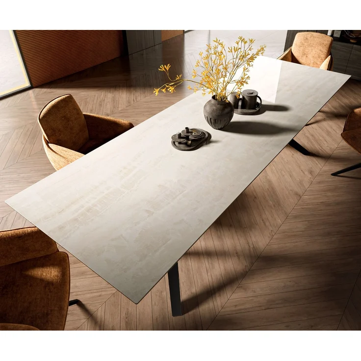 Esstisch Edge 300x100 cm Keramik Onyx Champagne Zenthara kantig Metall Schwarz – Bild 4