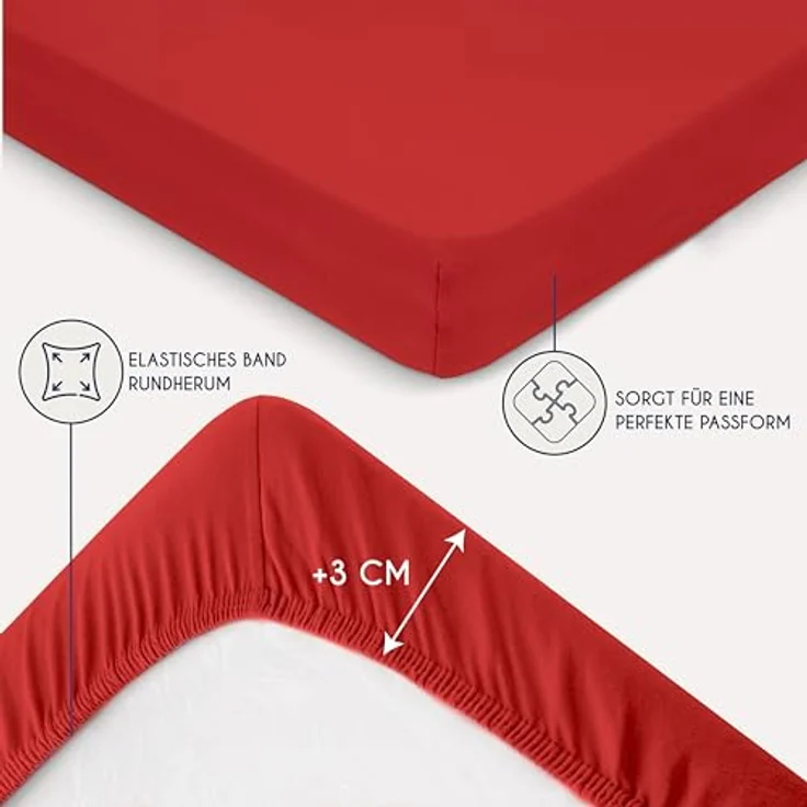 Dreamzie - Spannbettlaken 80x160 cm - Baumwolle Oeko Tex Zertifiziert - Rot - 100% Jersey Spannbetttuch 80x160 – Bild 5