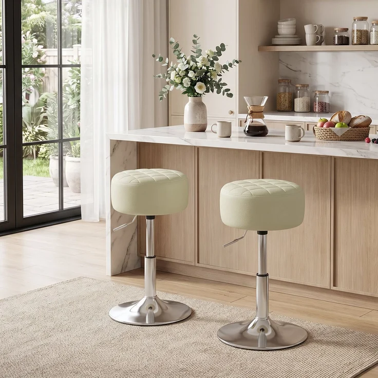 Barhocker aus PU-Leder mit einstellbarer Höhe, weicher, dicker Sitzfläche, um 360° drehbar, für Theken, Weiß – Bild 10