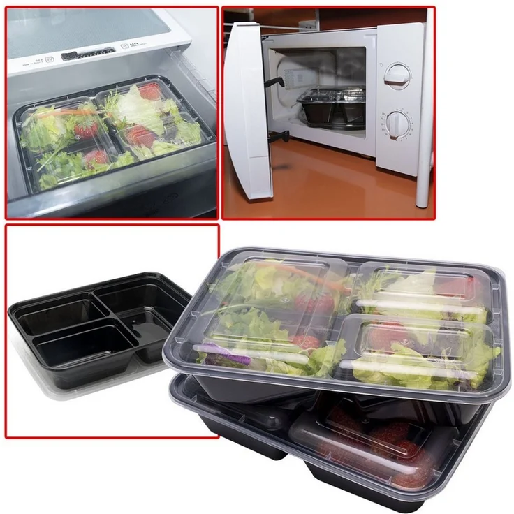 Casativo Frischhaltedose Meal Prep Boxen mit Deckel - 3 Fächer Bento-Boxen 1,2L Essensboxen, Kunststoff, (10-tlg), BPA-freiem Kunststoff, Lebensmittelboxen: Bento Boxen ca. 1,2 L – Bild 3