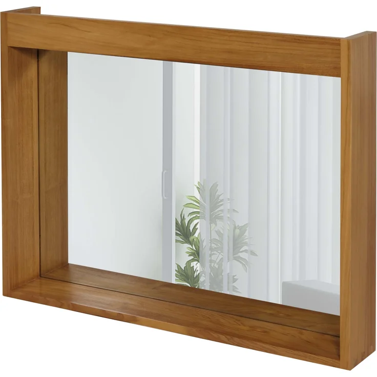 Teak-Wandspiegel HWC-M75, Badspiegel, Holzrahmen, hochwertiges B-Grade-Teak (Kernholz, 20-30 Jahre), 77x100cm – Bild 1