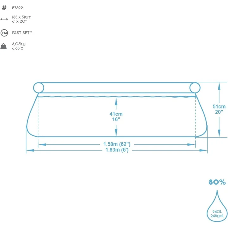 Bestway Fast Set Aufblasbarer Pool Rund 183x51 cm Blau 92844 – Bild 7