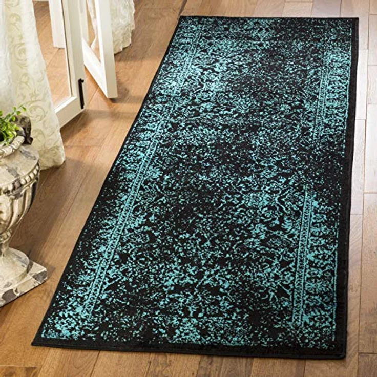 Safavieh Läufer 76x244 cm - Adirondack Collection - Transitional Design, Schwarz & Petrol, Pflegeleichte Synthetikmischung, Ideal für Wohnzimmer, Schlafzimmer, Büro – Bild 9
