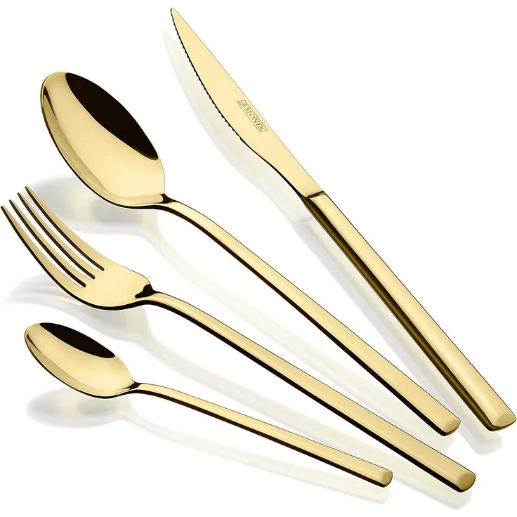 Monix Verona Gold Besteck-Set, 24-teilig, Edelstahl 18-10, modernes Design, hochglanzpoliert, Dicke 3 mm, 6 Personen