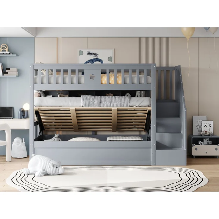 ZUBALIYA Bettgestell für Matratzen 253 x 95 x 151 cm, Bettgestell aus Holz, als Schlafplatz für Schlafzimmer und Gästezimmer, Grau – Bild 17