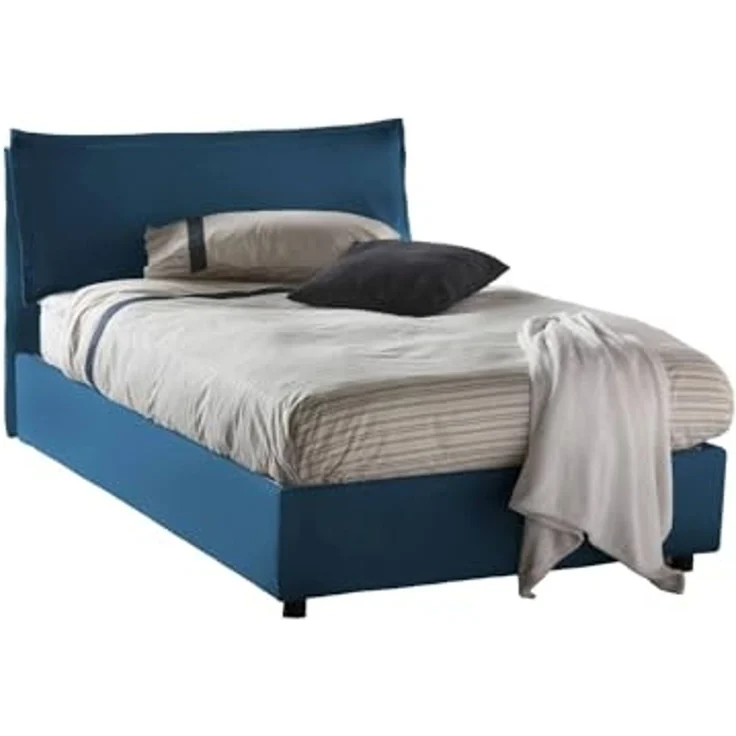 Talamo Italia - Agata Doppelbett, Bettkasten mit Stoffbezug, 100 % Made in Italy, Öffnung vorne, inklusive Matratze 120 x 200 cm, Blau – Bild 3