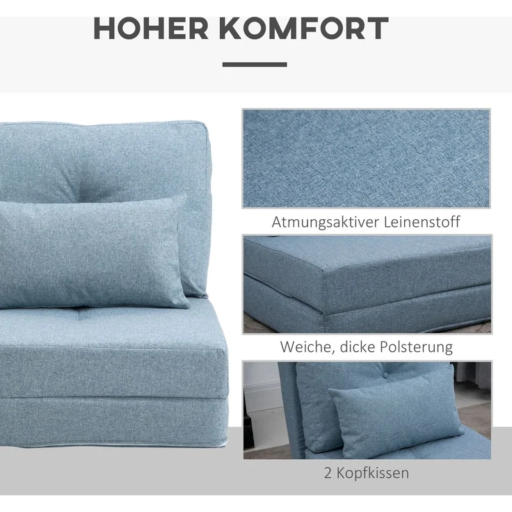 HOMCOM Schlafsessel, Leinen, Metall, Himmelblau, 80L x 60B x 56H cm – Bild 6