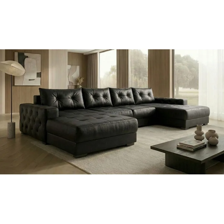 Ecksofa MODENA 320 cm x 185 cm – Stoff: ECO CAYENCE Schwarz 1114 Farbe: Schwarz
