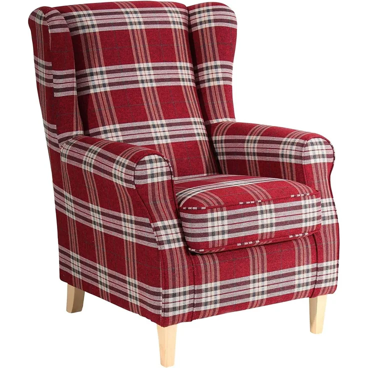 Ohrensessel Karlen Bezug Flachgewebe Buche natur / rot 22078