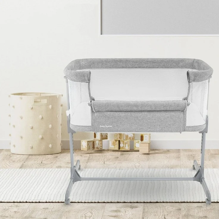 Moby-System Beistellbett Baby-Beistellbett LUNA 3in1 - Ideal für Neugeborene - grau – Bild 2