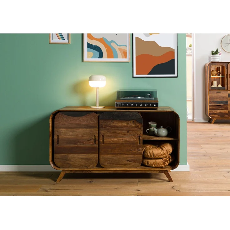 Sideboard Sheesham 134 x 40 x 75 dunkelbraun lackiert MAILAND #201 – Bild 4