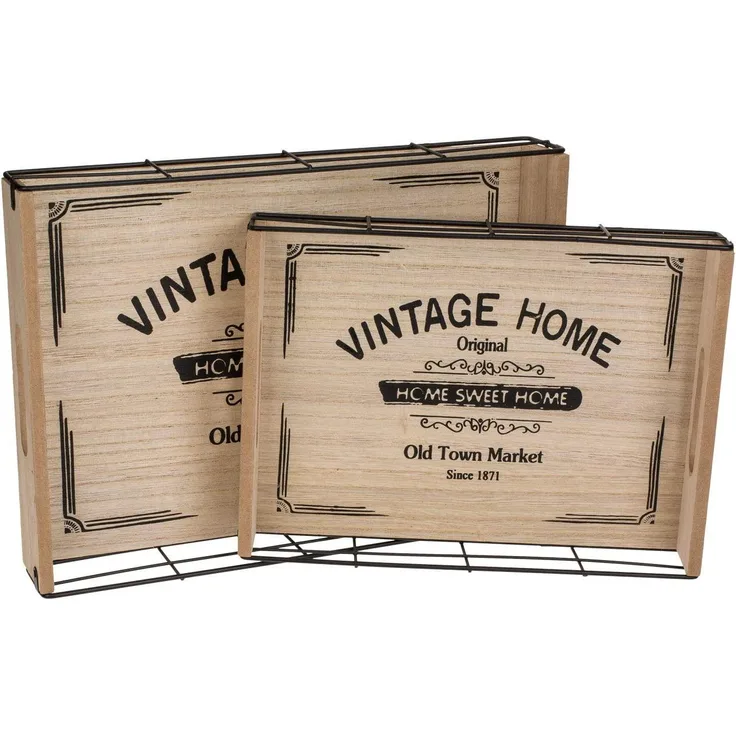 Out of the Blue Holz-Metall-Tablett, Vintage Home, 2er Set