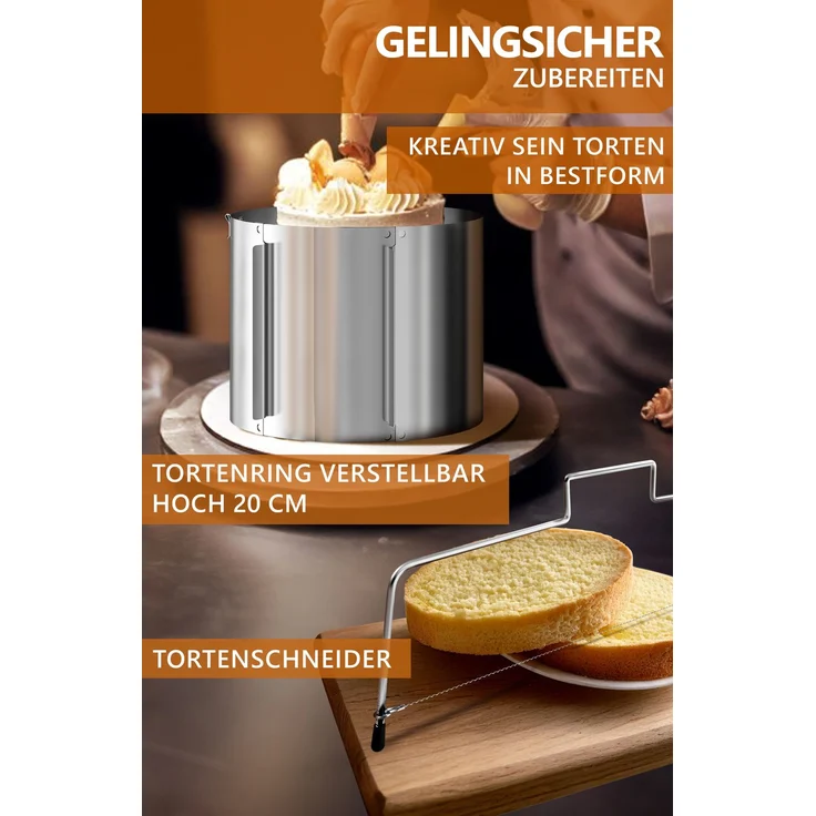 Aurelia Home Tortenring mit Tortenschneider, 2-teilig – 20 cm hoch, Ø 16–30 cm – Bild 5