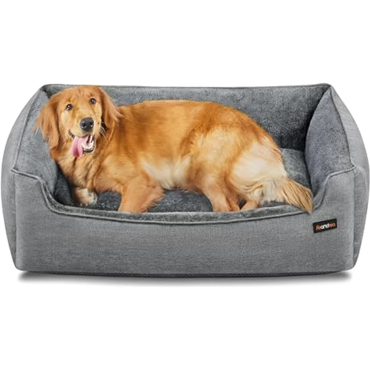 Feandrea Hundebett, Hundekissen in Leinenoptik, Hundekorb, erhöhte Ränder, rutschfeste Unterseite, Bezug abnehmbar waschbar, XL, für große Hunde, 110 x 75 x 27 cm, hellgrau PGW12GG – Bild 2