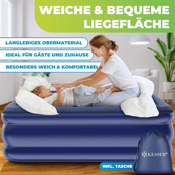 KESSER® Aufblasbare Matratze Luftbett Selbstaufblasend Gästebett mit eingebauter elektrischer Pumpe, Luftmatratze für Camping oder Heimgebrauch Mit Tasche, geeignet für 2 Person - 203 x 152,5 x 51 cm – Bild 7