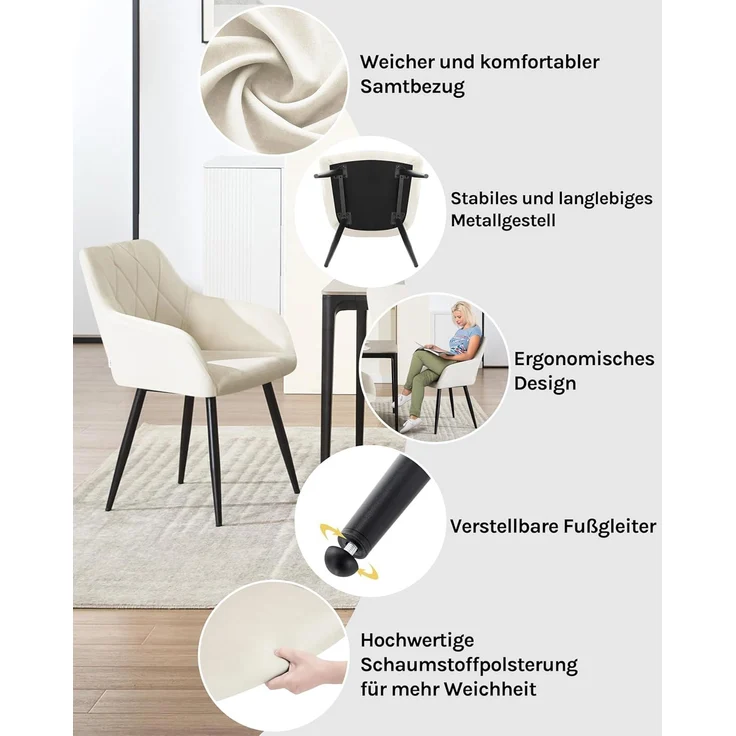 Woltu Esszimmerstuhl (1 St), mit Samtbezug, Küchenstuhl, mit Metallbeinen – Bild 5