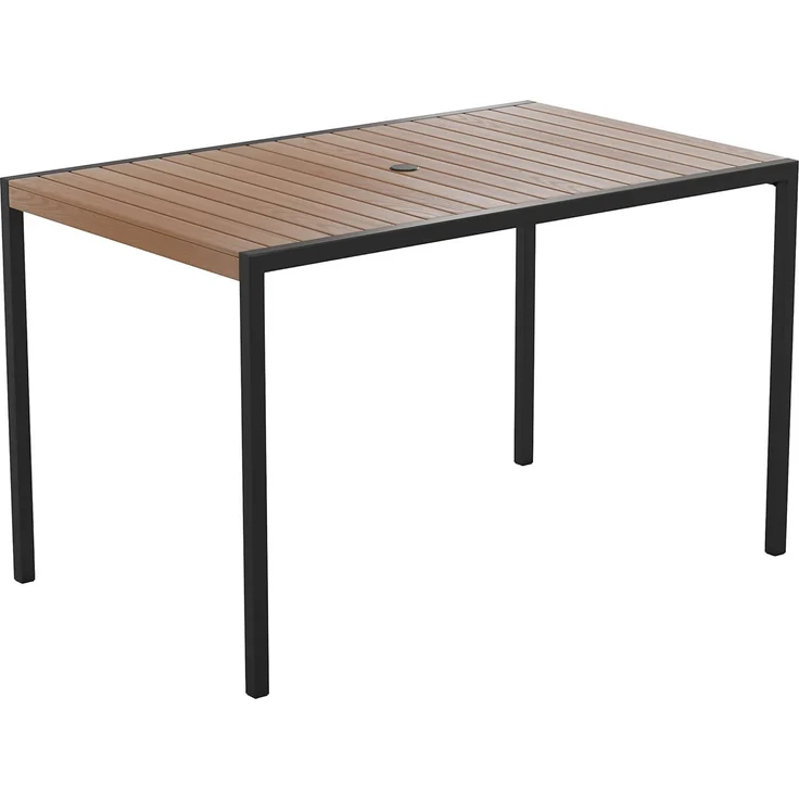 Flash Furniture Lark Outdoor Esstisch aus Stahl mit Schirmloch – Poly-Lattenrost aus Teakholz – handelsüblicher Tisch, schwarzer Rahmen, 30x48 cm, Tisch für bis zu 4 Erwachsene – Bild 1