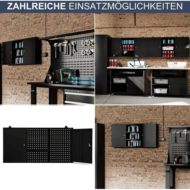 Hängeschrank Werkstatt abschließbar OLIS - Metallschrank hängend | Werkstattschrank Werkzeugschrank Wandschrank Garage, 60x120x20cm Schwarz – Bild 6