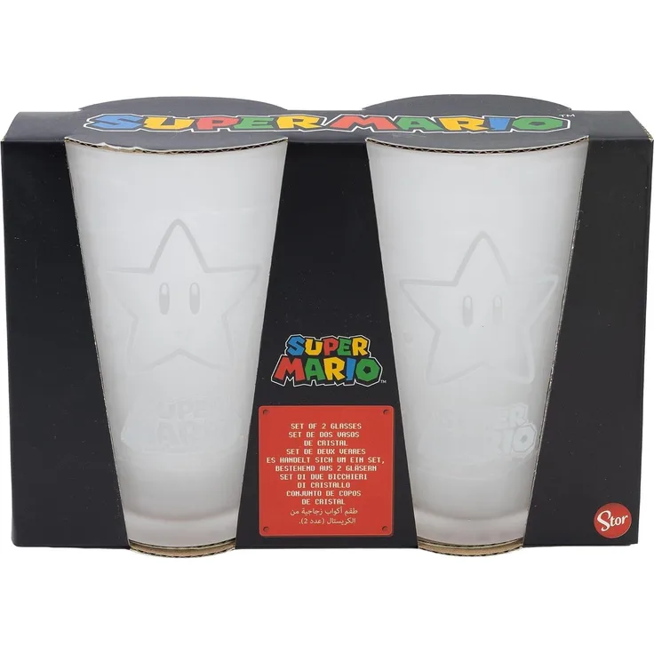 Trinkgläser 2er-Set im Geschenkkarton 480 ml Gläser verschiedene Motive Super Mario