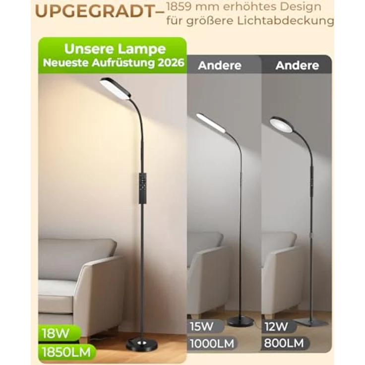 YICAIZI LED Stehlampe dimmbar 18W, 1850lm – Stehleuchte Wohnzimmer mit Fernbedienung, 3000–6500K, stufenlos dimmbar, Leselampe Bett mit Nachtlicht, moderne Stehlampe mit Prismadiffusor – Bild 3