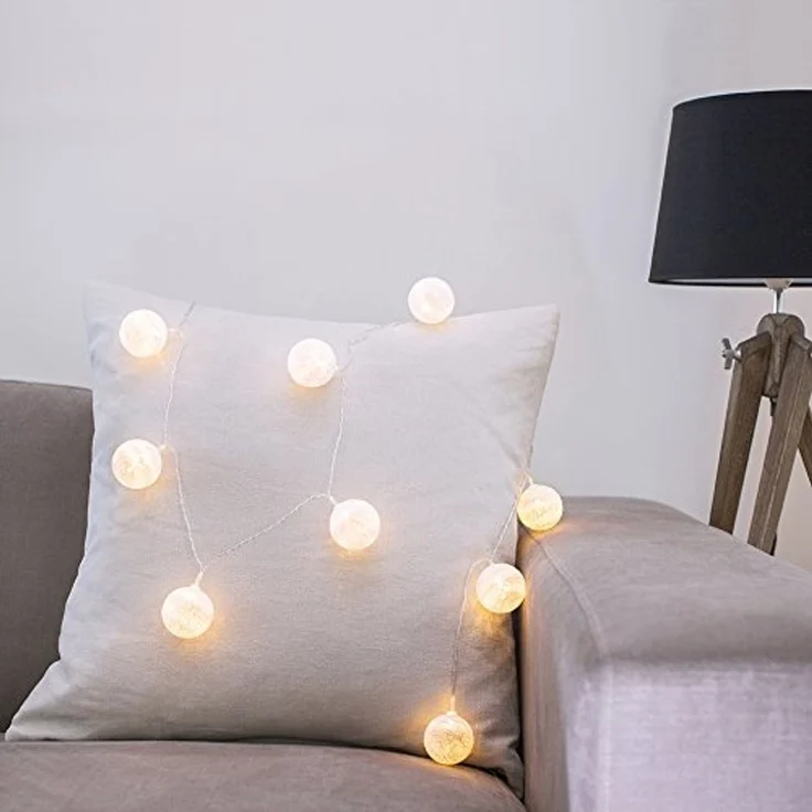Lights4fun LED-Lichterkette 10er LED Cotton Ball Lichterkette weiß – Bild 7