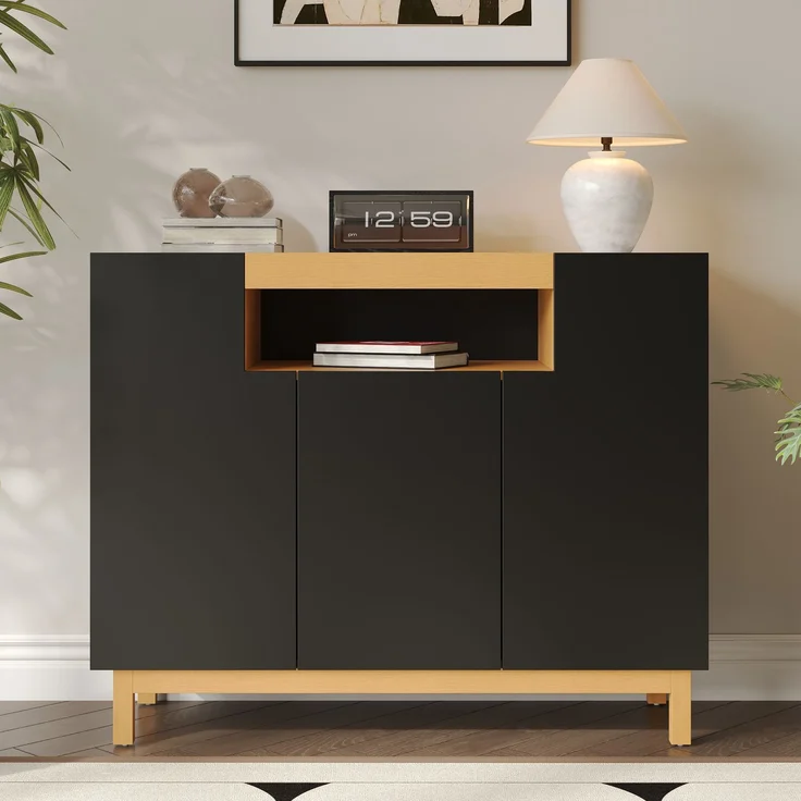 Merax Sideboard, Drei Türen, Geeignet für Wohn- und Esszimmer, Multifunktionales Aufbewahrungsmöbel, Schwarz – Bild 6