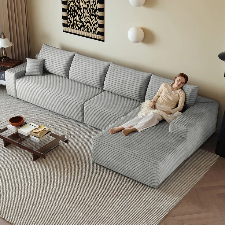 EINHOM 340 cm Boneless Modular Ecksofa, mit L-förmiger Chaiselongue, modernes modulares Sofa , mit tiefer Sitzfläche, Keine Montage erforderlich, Kompressionssofas for Wohnzimmer, Schlafzimmer, Wohnung, Grey – Bild 4