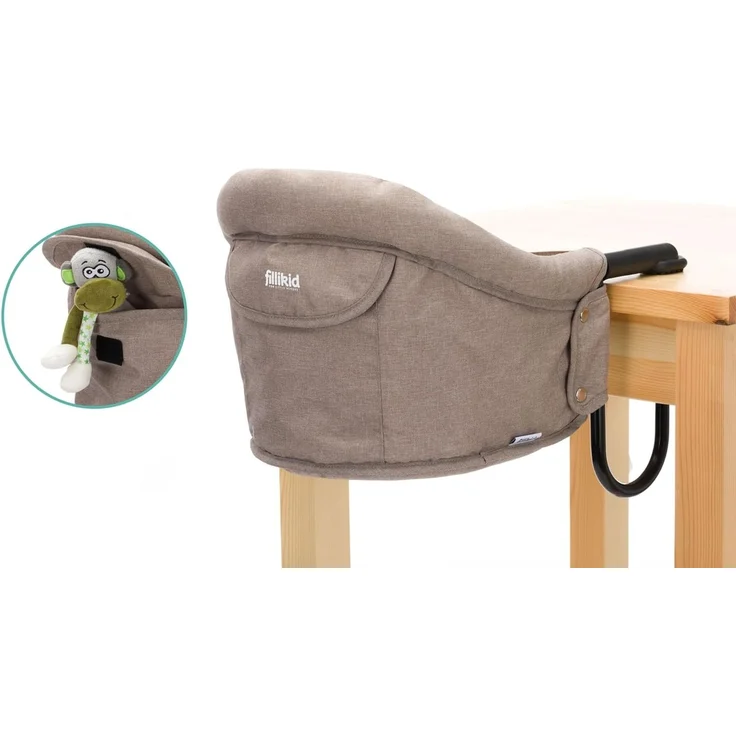 Fillikid Tischsitz, Faltbarer Babysitz mit klappbarer Schraubfixierung | Tischstuhl, Stuhlsitz | Boostersitz mit Anti-Rutsch-Klemmen und Tragetasche | Babysitz für dicke Tischplatten Taupe Melange – Bild 2