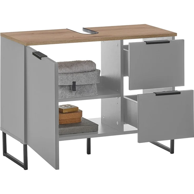 Badezimmer-Set >Denver< (3-tlg.) in grau matt / Evoke Eiche Dekor - 160x195x35 (BxHxT) – Bild 4